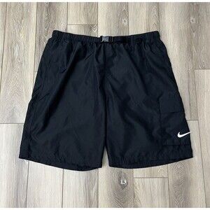 Nike Belted Packable Volley Swim Shorts Black NESSB522-001 Men's Size XL